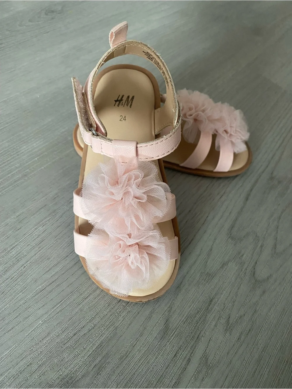 H&M Light Pink Tulle Flower Strap Sandals for Kids